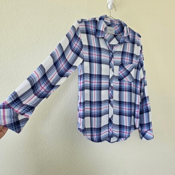 Rails Hunter Plaid Button Down Shirt White Blue Pink Women Size M Long Sleeve - Picture 4 of 12